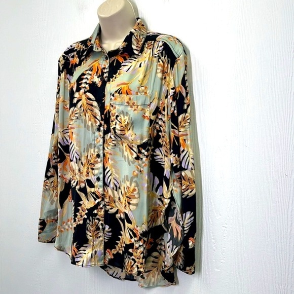 Free People - Under The Palms Black Multicolored Button Down Blouse Shirt Small - Picture 5 of 12
